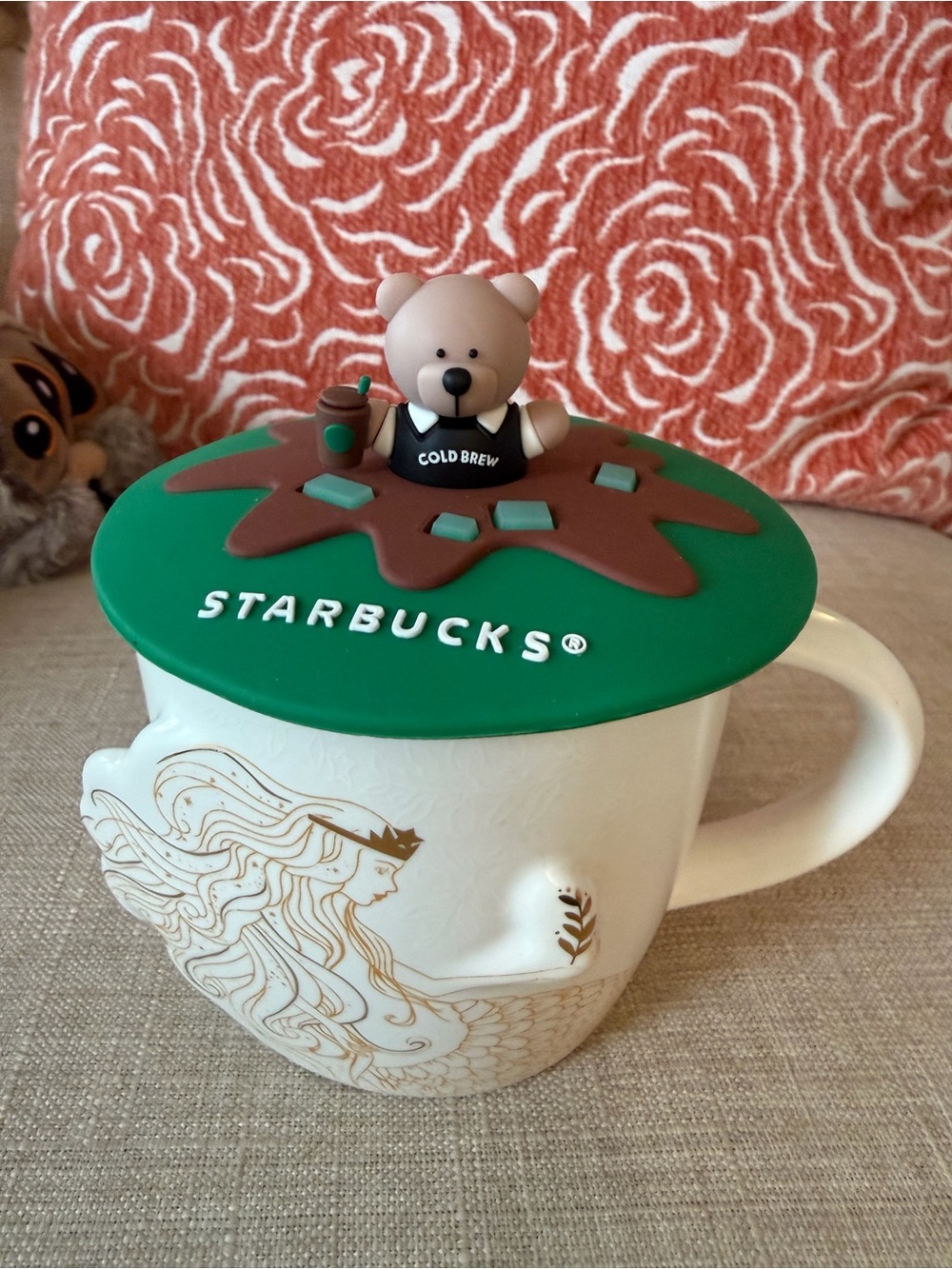 Starbucks Green Lid and Brown Bear Topper
